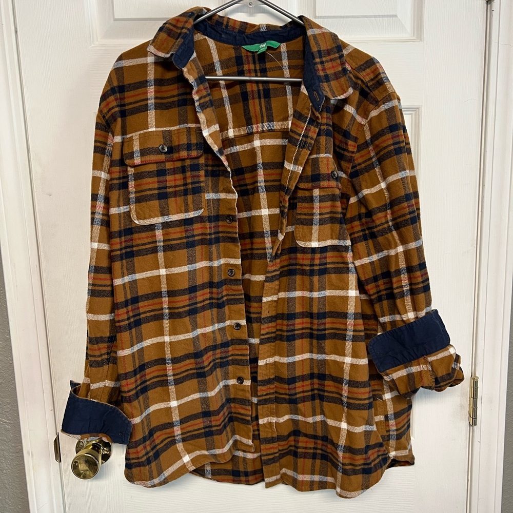 Burnt Orange and Blue Plaid Shirt